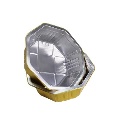 China Aluminum Foil Cake Container Disposable Tray 1050ml Gold Octagon Aluminum Foil Baking Cake Mold for sale