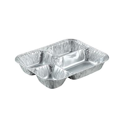 China Food Customized 3 Compartment Disposable Dinner Trays With Board Lid Aluminum Foil Food Container for sale