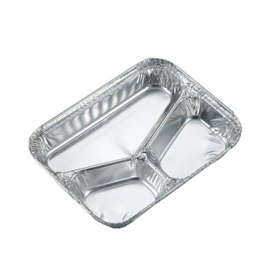 China Wholesale Food Caterer 3 Compartment Disposable Food Container Aluminum Foil Tray For Restaurant for sale