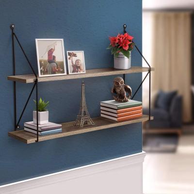 China Black Modular Rustic Metal Double-Layer Wall Mounted Shelf Perfect For Bathroom Easy To Install And Decorate for sale