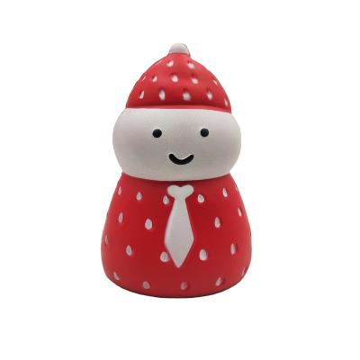 China Custom Stuffed Strawberry Squishy Snowman Plush Slow Rising Pu Anti Stress Toy Christmas Gift PU Slow Rising Stress Reliever for sale