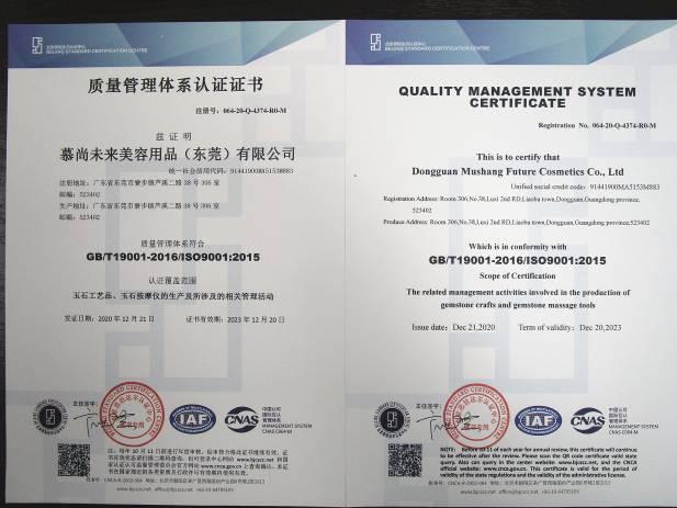 ISO9001 - Dongguan Mushang Future Cosmetics Co., Ltd.