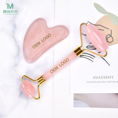 China Natural Rose Gold Portable/Cool/Comfortable/Double Rollers Rose Quartz Jade Facial Roller Roller Wholesale Double Face Roller for sale