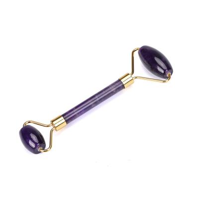 China Portable/Cool/Comfortable/Double Roller Anti Wrinkle Female Natrual Stone Jade Roller MuShang Jade Roller Massager Purple Stone For Facial Massage for sale