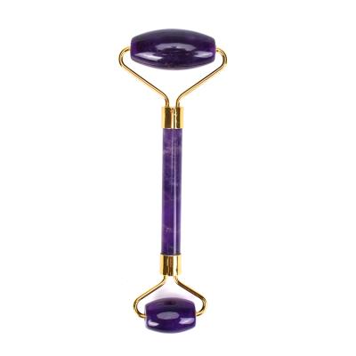 China Portable/Cool/Comfortable/Double Roller Anti Wrinkle Female Natrual Stone Jade Roller Massager MuShang Jade Purple Stone For Face for sale