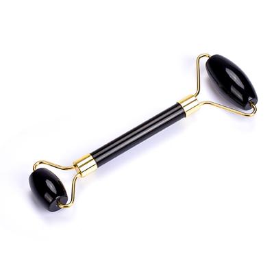 China Portable/Cool/Comfortable/Double Rollers MuShang DIY Custom Design Natural Jade Face Roller Dismountable Black Obsdian Jade Roller For Sale for sale