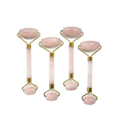 China Premium crystal portable/cool/comfortable/double rollers rose quartz jade facial roller with rose quartz frame, jade massage roller for sale