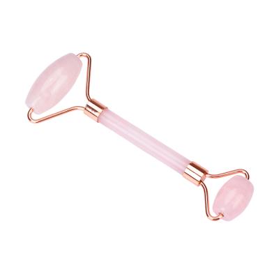 China Natural rose gold portable/cool/comfortable/double rollers rose quartz jade facial roller roller wholesale face roller double with bags for sale