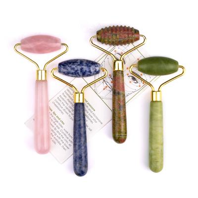 China 2021 new trend rose quartz jade roller facial massager portable popular green xiuyan single head/cool/comfortable/double jade rollers for sale