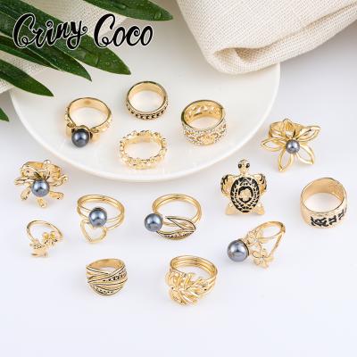 China Fashion Hawaiian Colorful Gold Plated Ring Cocos Lucky Cring Bag Randomly Send Three Pieces Of Pearl Hawaiian Rings for sale