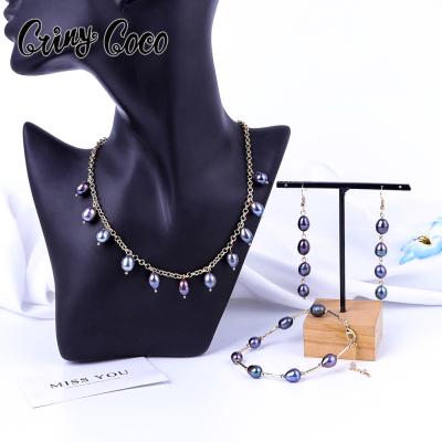 China Cring Hawaiian Cocos Dangling Pearl Sets Drop Accessories Blcak Pearl Polynesian Freshwater Pearl Jewelry Hawaiian Pearl Set for sale