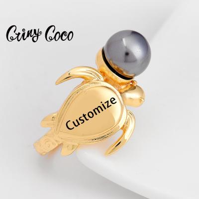 China Cring Hawaiian Cocos Customized Custom Name Day Ring 14k Gold Jewelry Personalized Hawaiian Ring Mother Turtle Mom Gift Wholesale for sale