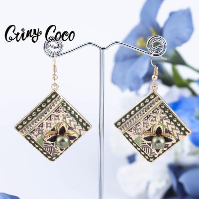 China Large Square Hawaiian Manual Cocos Cring Colorful Enamel Dangle Dropship Black Polynesian Jewelry Wholesale Hawaiian Pearl Earrings for sale