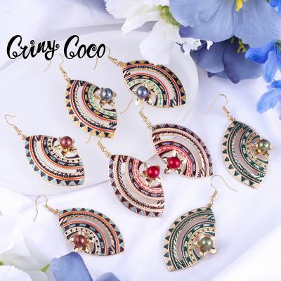 China Cring Large Hawaiian Cocos Propeller Shaped Manual Colorful Enamel Dangle Dropship Black Polynesian Jewelry Wholesale Hawaiian Pearl Earrings for sale