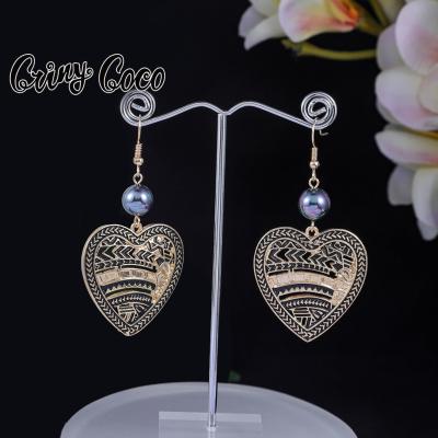 China New Fashion Pearl Boho Earrings Hawaiian Cocos Cring Wholesale Jewelry Hawaiian Samoan Chic Love Earrings for sale