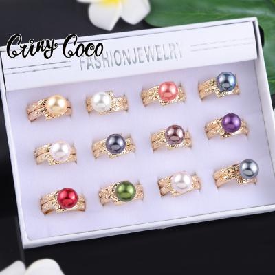 China Newcomers Hawaiian Pearl Crystal Gold Plated Adjustable Big Cring Cocos Jewelry Polynesian Samoan Rings Hawaiian Rings Box for sale