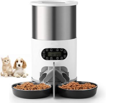 China New 4.5L Pet Feeder 2 Way Disc Voice Splitter Automatic Stainless Steel Smart Bowl Dual Timed Automatic Cat Food Feeder for sale