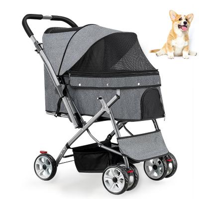 China Stroller 4 Wheels Pet Trolley Dog Tracker Stroller Portable Travel Dog Carrier Luxury Portable Pet Carrier Foldable Walking Cart for sale