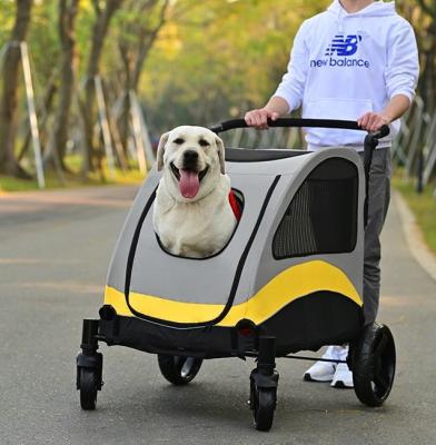 China Breathable Luxury Large Pet Tracker Stroller 2 Dogs Travel Carrier Cage 4 Wheels Roller Dog Show Cart Foldable Crate Trainer Pet Stroller for sale