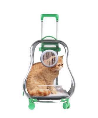 China Breathable Transparent Easy Walking Cat Cage Foldable Dog Luggage Case 4 Wheels Pet Travel Trolley Carrier Bag Rolling Dog Stroller Trolley for sale