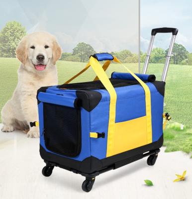 China Breathable Pet Travel Trolley Folable Dog Cart Seat Cage Handcarry Dog Carrier Crate Detachable 4 Wheels Rolling Pet Carrier Stroller for sale