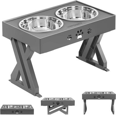 China Double Elevated Pet Bowl Raised Tableware Dog Water Food Feeder Bowl Stainless Steel Rack Adjustable Pet Double-Feeding Bowl for sale