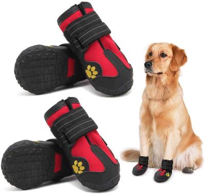 China Fashionable Pet Viable Shoes Walking Waterproof Dog Shoes Paw Protector Anti-Slip Warm Reusable Dog Winter Rain Sports Boots Reflective for sale