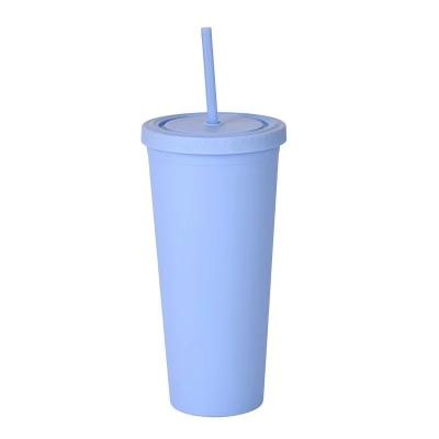 China Colorful 450/650ml Candy Color Double Insulated Plastic Tumblers Acrylic Matte Tumbler With Straw Vacuum Sealed Insulation Splash Proof Design for sale