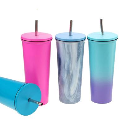 China Reusable 700ml Wide Mouth Custom Logo Stainless Steel Tumblers Stainless Steel Personalised Travel Mug With Straw Double Wall Vacuum Construction for sale