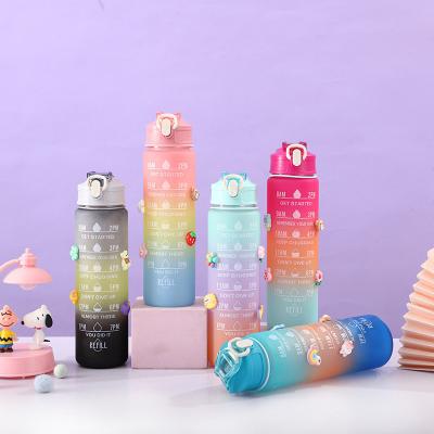 China Lightweight 550/750/1000ML Gradient Color Plastic Motivational Water Bottle Set Of 4 Bpa Free Portable Plastic Water Bottle Set OEM ODM  Service Available for sale