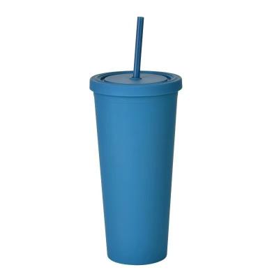 China RTS 24oz AS/PS Material Custom Printed Plastic Tumblers Reusable Double Wall Plastic Cup With Straw Candy Color Non Slip Environmental Friendly for sale