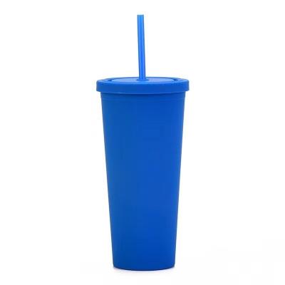 China Customization Lightweight Insulated Plastic Tumblers Double Wall Sports Reusable Plastic Iced Coffee Cups With Straw 17*10.2cm/28.2*10.5cm for sale