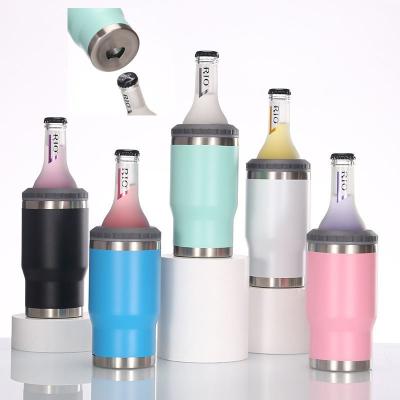 China Stylish 360ml Personalized Insulated Beer Can Holder Double Wall Stainless Steel Vacuum Cup With 2 Lids 4 In 1 Design Food Grade Eco Friendly for sale