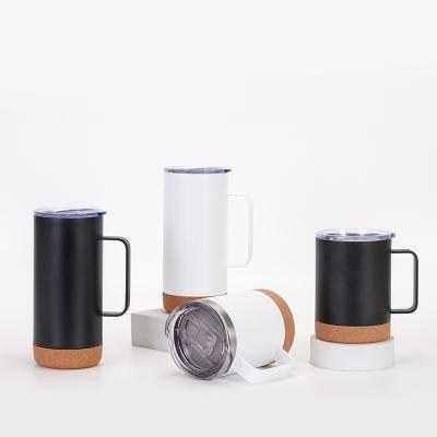 China Leak Proof 480ML Straight Custom Vacuum Insulated Tumbler Dishwasher Safe Stainless Steel Coffee Mug With Handle Cork Bottom Travel Mug Universal Size for sale