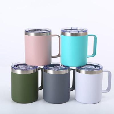 China Sleek Design Custom Logo 304 Stainless Steel Insulated Metal Drinking Cups Travel Insulated Beer Mug With Lid 360ml Comfort Grip Easy Clean for sale