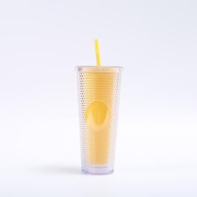 China DIY Studded Tumbler With Lid And Straw Reusable Plastic Acrylic Cup Double Walled Iridescent Travel Tumbler For Iced Coffee Cold Water Smoothie Wide Mouth Spill Proof for sale