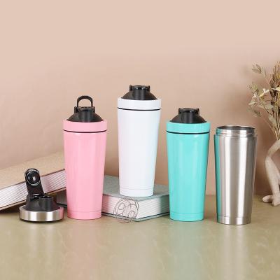 China Protein Shaker Bottle, Portable Stainless Steel Shaker Bottle Metal Shaker Bottle Double Section Shaker Bottle With Scale For Gym for sale