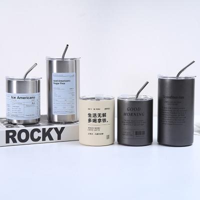 China Tumbler Stainless Steel Coffee Cup Insulation With Lid And Straw,American Style Portable Outside With Accompanying Straw Sealed Water Cups,Double Wall Travel Flask for sale