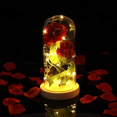 China Decorative High Quality MOREN Rose Flower in Glass Dome with LED Lights for Valentine's Day for sale