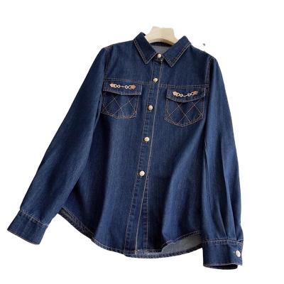 China Wholesale Anti-Wrinkle Casual Blue Jeans Denim Embroidered Long Sleeve Women Tops Western Blouse Coat Cardigan for sale