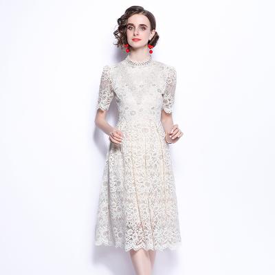 China New Summer Anti-Static Embroidered Long Medium Lace Women Club Maxi Dress Ladies Casual Wedding Dresses for sale