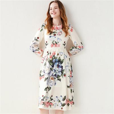 China Anti-static fashion floral casual designers dresses women dresses for women even long sleeve muslim dress for sale