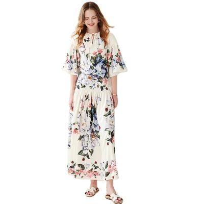 China Camellia Floral Women Summer Anti-Static Beach V-neck Loungewear Casual Vacation Dresses Dressing Gown for sale