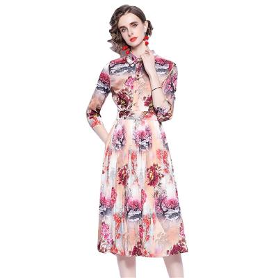 China New Fashion Breathable Anti-Static Breathable Long Sleeve Fashion Elegant Floral Modest Dinner Dress Korea Style for sale