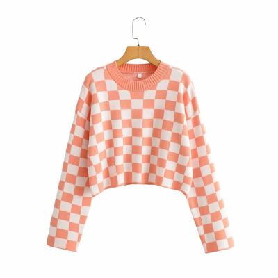 China 2021 Winter Fashion Cashmere Knitted Plaid Long Sleeve Women Colorful Knitwear Stylish Polyamide Anti-Wrinkle for sale