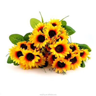 China Window Display Wholesale Yellow Sunflower Artificial Flower Silk Bouquet For Home Office Party Garden Decoration Decor for sale