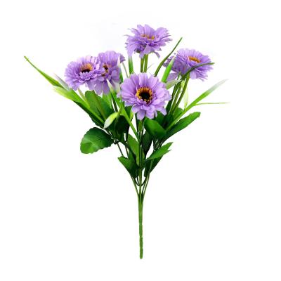 China Window Display Imitation Flower Chrysanthemum Wedding Guide Ping Pong Three Headed Artificial Bouquet for sale