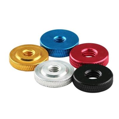 China Heavy Industry Anodized Ally Knurled Thumb Nut Hand Thread Instert Metric Aluminum Flat Head Nut Precision Knurled Nut for sale