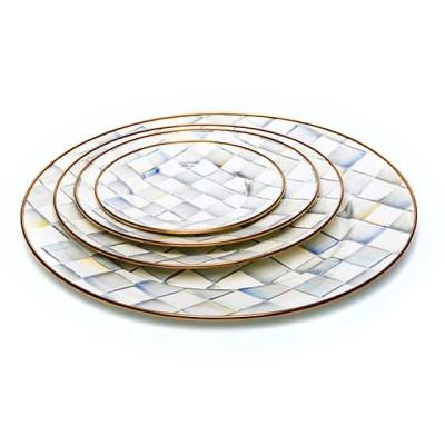 China Sustainable Custom Hand Painted Check 10 Inch Enamel Plate With Gold Rim for sale