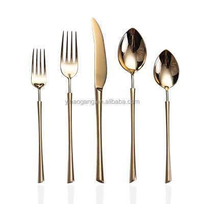 China 002 Aden Series Stainless Steel Dinner Spoon Fork Knife Viable Luxury Mirror Polish Gold Cutlery Set for Restaurant Hotel and Family for sale